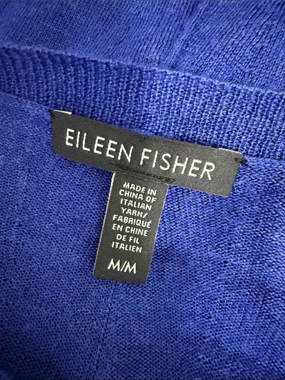 Eileen Fisher Merino Wool Tunic Sweater Medium Blue V Neck Pockets Oversized